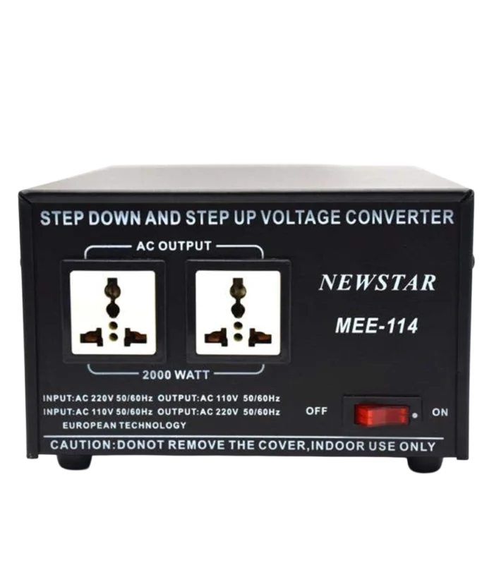 Newstar 2000W Step Up & Down Voltage Transformer – 110V↔220V Power Converter with On/Off Switch, Dual AC Output for Home & Industrial Use