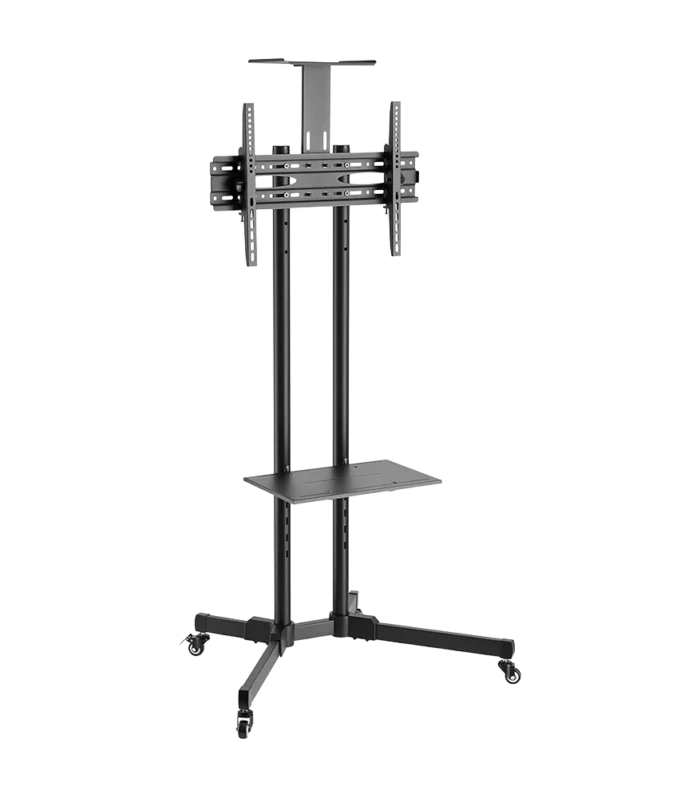 Versatile & Compact TV Cart, for 32–70 Inch Flat & Curved TVs, Height Adjustable Rolling TV Trolley with Equipment Shelf & Camera Shelf, Holds up to 50kg