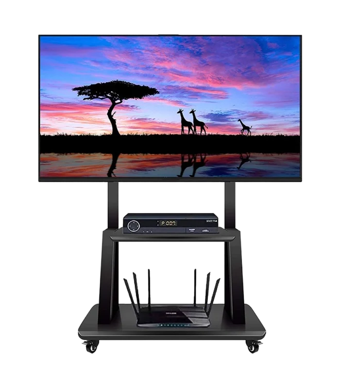 Newstar 91-T035L mobile TV stand with dual AV shelves and lockable casters for 55-105 inch flat panel screens