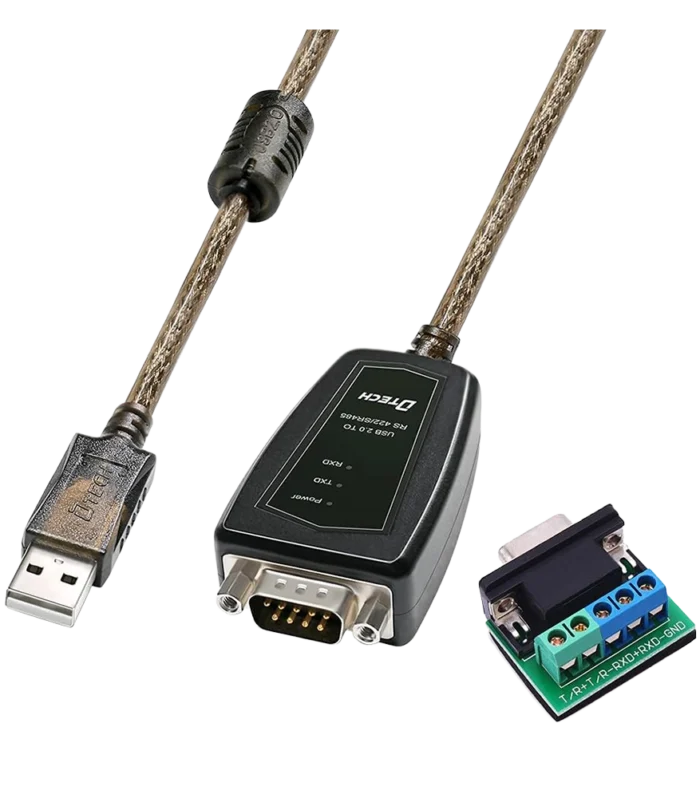 DTECH USB to RS485 / RS422 Serial Adapter Cable with CP2102 Chip – Industrial USB to RS485 Converter with Terminal Block, LED Indicators & Ferrite Core (5ft) DT-50192ND1.5RS422