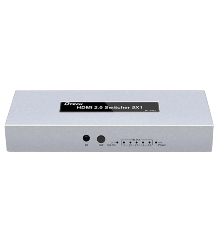 DTECH 5×1 4K@60Hz HDMI Switch | 5-Input HDMI Selector with IR Remote | UHD Signal Switching DT-7451