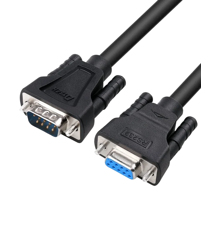 DTECH DB9 RS232 Null Modem Serial Cable Male to Female – Full Handshaking 7-Wire Crossover Cable for PC, PLC, Modem & Industrial Devices (5 ft, Black)