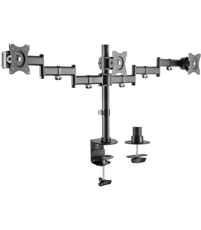 NEWSTAR Triple Monitor Stand for Desk for 13-27 Inch Screens, 3 Screen Arm with Clamp & Grommet, supports up to 8 kg per arm, for Office, Gaming 91-LDT07C036