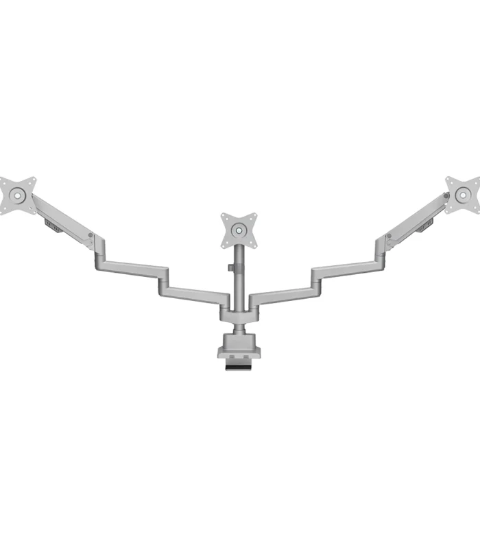 NEWSTAR Triple Monitor Stand for Desk for 17-30 Inch Screens, 3 Screen Arm Gas Spring Triple Monitor Desk Mount, Monitor Stand for 3 Monitors with Clamp, VESA 75x75/100x100, Silver 91-LDT62C036