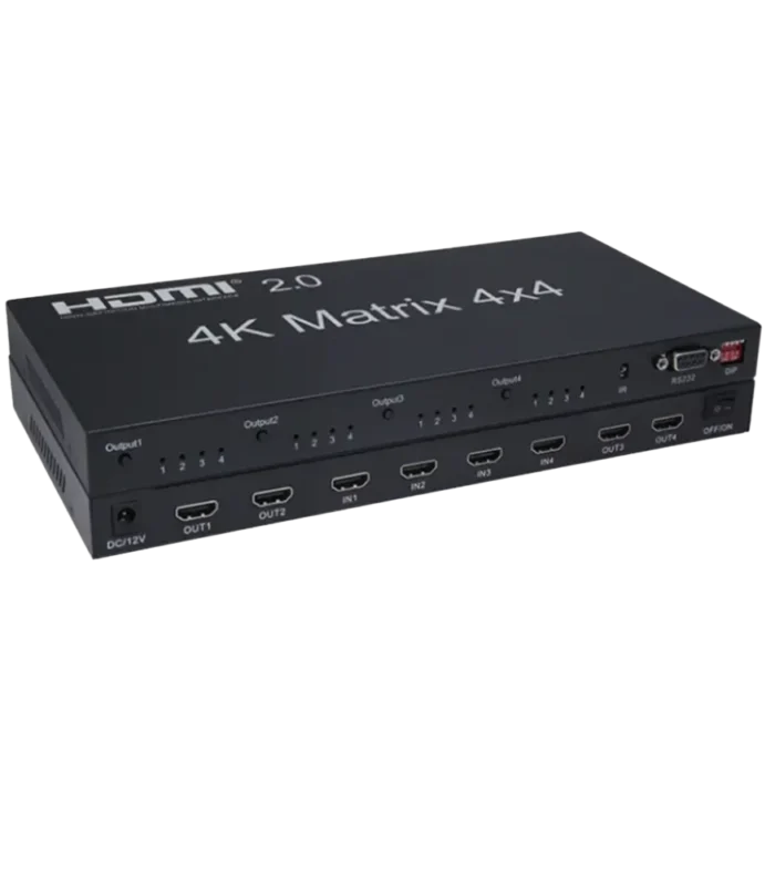DTECH 4x4 HDMI Matrix Switch 4K@60Hz, 4 Input 4 Output HDMI 2.0 Matrix Switcher, IR & RS232 Control, EDID Support, Multi Display HDMI Matrix for CCTV, AV & Conference Systems DT-7030