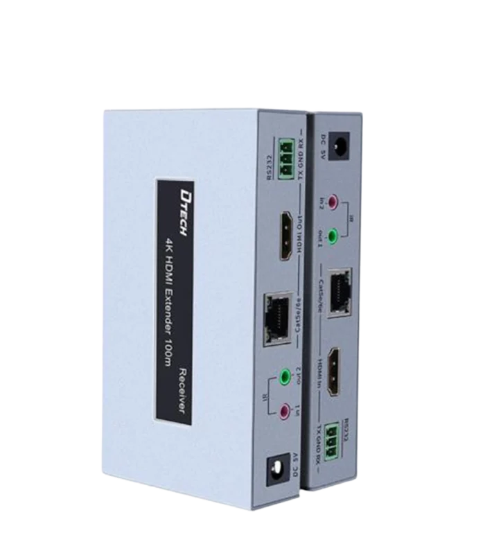 DTECH HDMI KVM Extender 100m, 4K HDBaseT HDMI Extender Over Cat5e/Cat6, USB 2.0 KVM Extender with IR Return, SPDIF Fibre Return, RS232, 3D Support DT-7051
