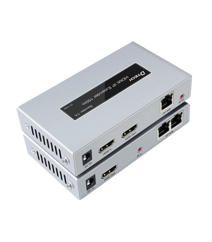 DTECH HDMI Over IP Extender 150m, 1080P 60Hz HDMI Extender Over Cat5e/Cat6, Cascading HDMI Extender with IR Return, Loop Out, H.264, STP/UTP Transmission
