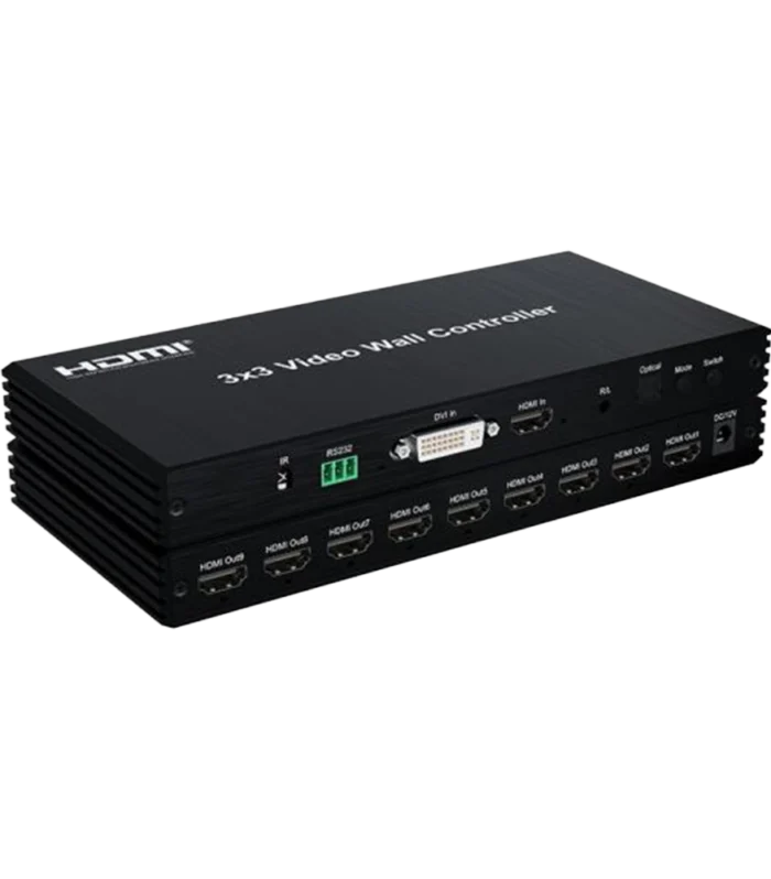 DTECH 3x3 HDMI DVI Video Wall Controller 9 Screen, 1080P@60Hz Multi-Input Video Wall Processor, 1 HDMI + 1 DVI Input, 9 HDMI Output Splicing Controller for CCTV & Digital Signage DT-7091