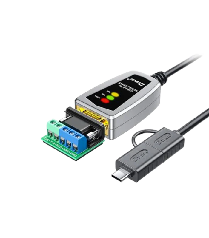 DTECH Type-C & USB-A to RS485 RS422 Serial Cable, Dual Connector USB-C + USB 3.0 to RS485 RS422 Converter with LED Indicators, Industrial Communication Cable for PLC, CNC & Automation IOT5067A